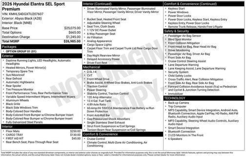 Abyss Black 2026 Hyundai ELANTRA Sport