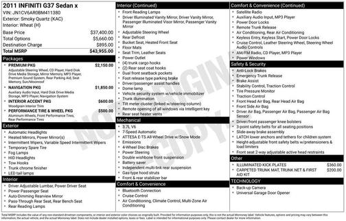 Smoky Quartz 2011 INFINITI G37x Base