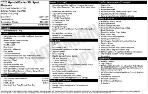 Amazon Gray 2026 Hyundai ELANTRA Sport