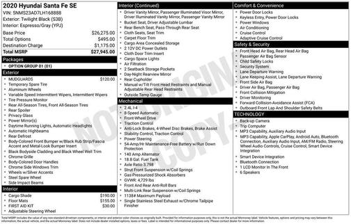 Twilight Black 2020 Hyundai SANTA FE SE 2.4