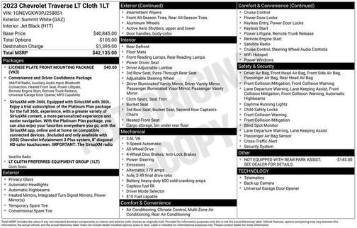 Summit White 2023 Chevrolet Traverse LT Cloth