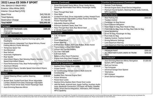 2022 Lexus ES 300h F SPORT