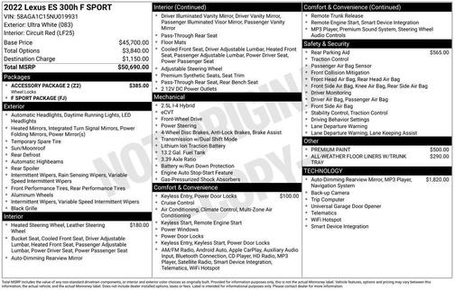 2022 Lexus ES 300h F SPORT