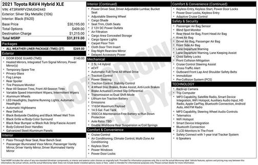 Silver Sky Metallic 2021 Toyota RAV4 Hybrid XLE