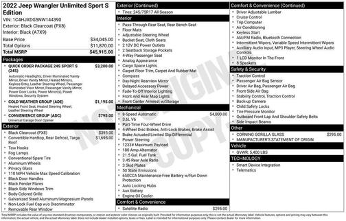 2022 Jeep Wrangler Unlimited Sport
