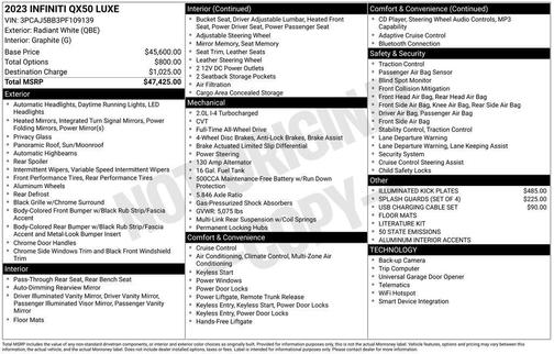 Radiant White 2023 INFINITI QX50 LUXE AWD