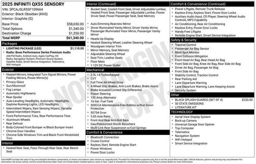Black Obsidian 2025 INFINITI QX55 SENSORY