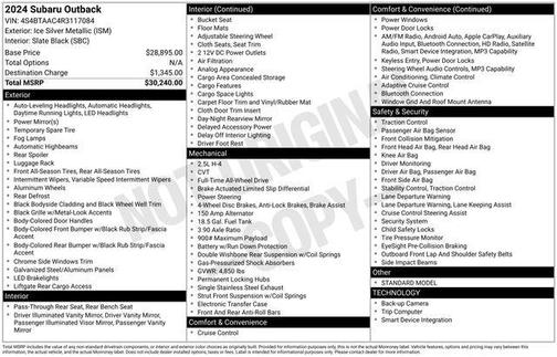 Ice Silver Metallic 2024 Subaru Outback Base