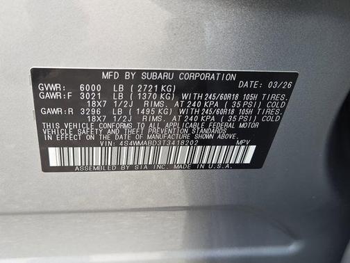 Ice Silver Metallic 2026 Subaru Ascent Premium 7-Passenger