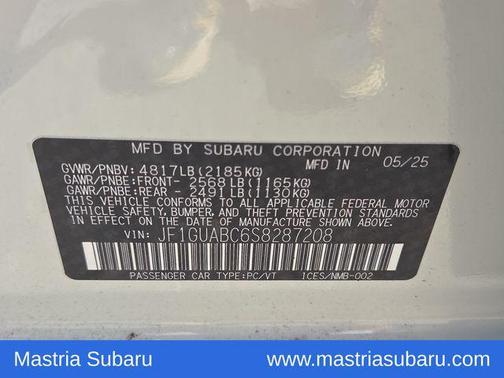 Crystal White Pearl 2025 Subaru Impreza Base