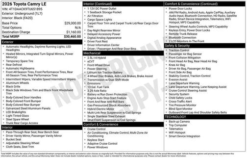 Underground 2026 Toyota Camry LE