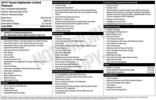 Blizzard Pearl 2019 Toyota Highlander Limited Platinum