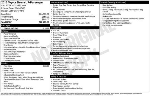 Super White 2013 Toyota Sienna SE