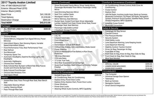 Blizzard Pearl 2017 Toyota Avalon Limited