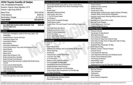 Classic Silver Metallic 2026 Toyota Corolla LE