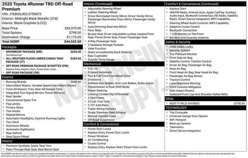 Midnight Black Metallic 2020 Toyota 4Runner TRD Off Road Premium