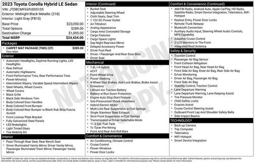 Midnight Black Metallic 2023 Toyota Corolla Hybrid LE