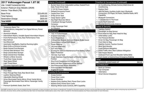 Platinum Gray Metallic 2017 Volkswagen Passat 1.8T SE