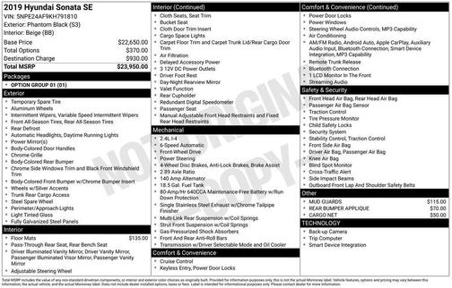 Phantom Black 2019 Hyundai SONATA SE