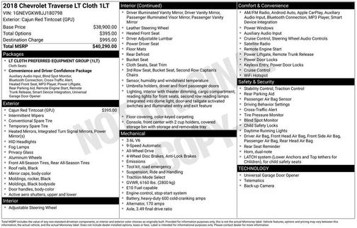 2018 Chevrolet Traverse LT Cloth