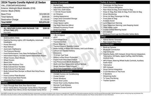 Midnight Black Metallic 2024 Toyota Corolla Hybrid LE