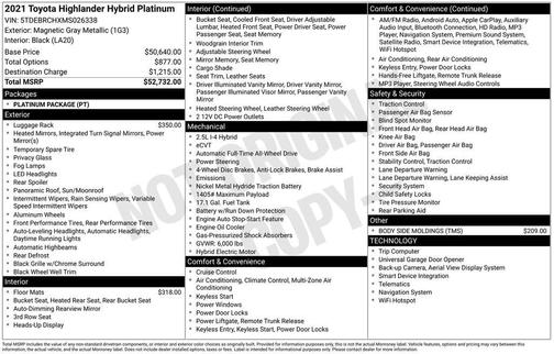 Magnetic Gray Metallic 2021 Toyota Highlander Hybrid Platinum