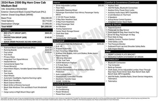 Diamond Black Crystal Pearlcoat 2024 RAM 2500 Big Horn Crew Cab 4x4 6'4' Box