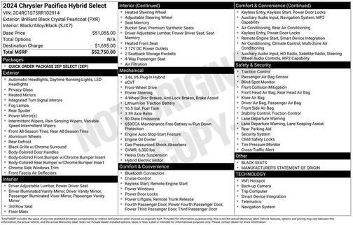 Brilliant Black Crystal Pearlcoat 2024 Chrysler Pacifica Hybrid Select