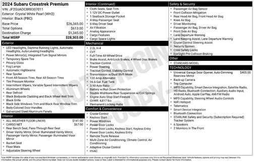 Crystal White Pearl 2024 Subaru Crosstrek Premium