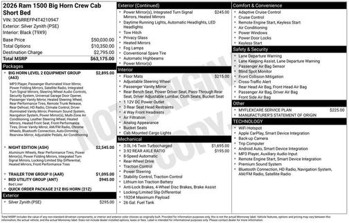 Silver Zynith 2026 RAM 1500 Big Horn/Lone Star