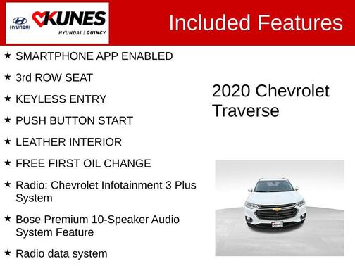 Summit White 2020 Chevrolet Traverse LT Leather