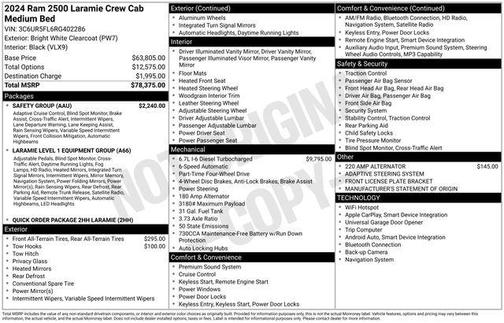 Bright White Clearcoat 2024 RAM 2500 Laramie Crew Cab 4x4 6'4' Box