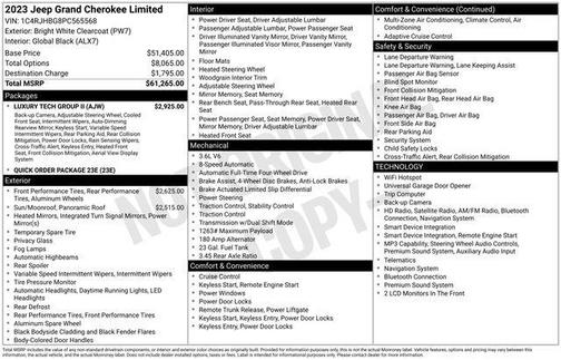 Bright White Clearcoat 2023 Jeep Grand Cherokee Limited