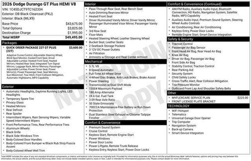 DB Black Clearcoat 2026 Dodge Durango GT Plus