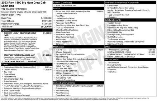 Granite Crystal Metallic Clearcoat 2023 RAM 1500 Big Horn/Lone Star