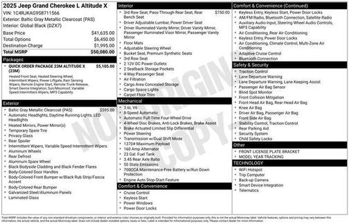 Baltic Gray Metallic Clearcoat 2025 Jeep Grand Cherokee L Altitude