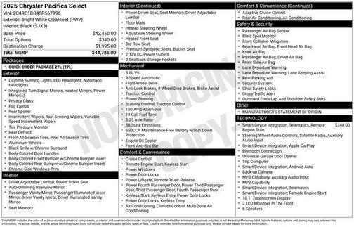 Bright White Clearcoat 2025 Chrysler Pacifica L