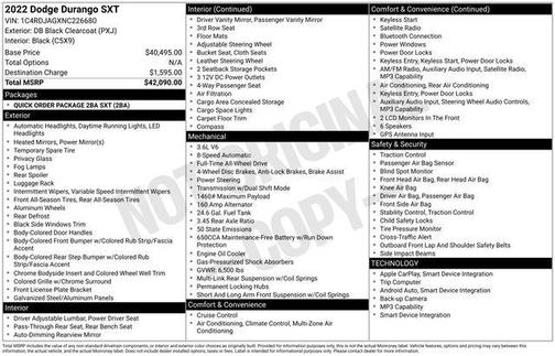 DB Black Clearcoat 2022 Dodge Durango SXT AWD