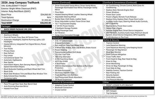 Bright White Clearcoat 2026 Jeep Compass Trailhawk