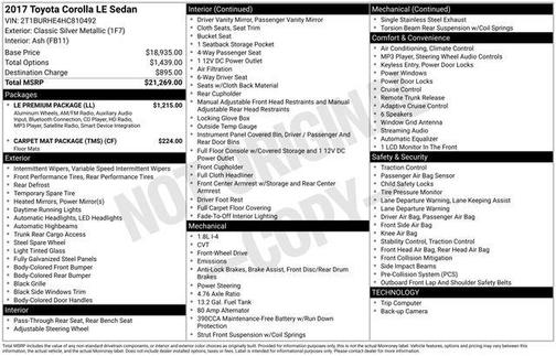 Classic Silver Metallic 2017 Toyota Corolla LE