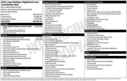 Firecracker Red Clearcoat 2025 Jeep Gladiator Nighthawk