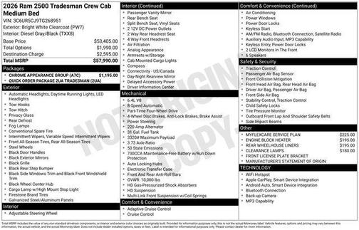 Bright White Clearcoat 2026 RAM 2500 Tradesman Crew Cab 4x4 6'4' Box