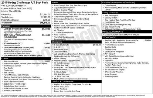 B5 Blue Pearl Coat 2015 Dodge Challenger R/T Scat Pack