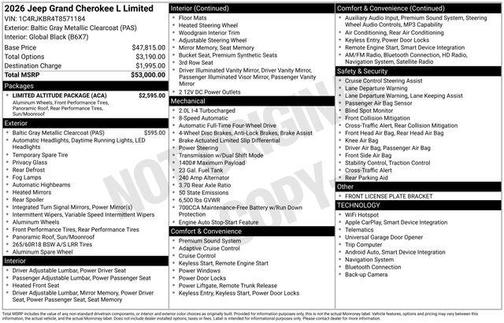 Baltic Gray Metallic Clearcoat 2026 Jeep Grand Cherokee L Limited