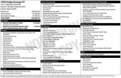 DB Black Crystal Clearcoat 2026 Dodge Durango GT
