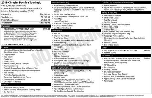 Billet Silver Metallic Clearcoat 2019 Chrysler Pacifica Touring L