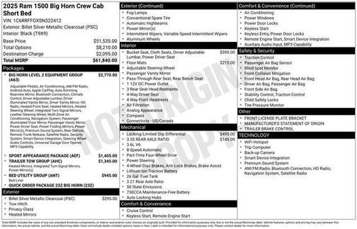 Billet Silver Metallic Clearcoat 2025 RAM 1500 Big Horn/Lone Star