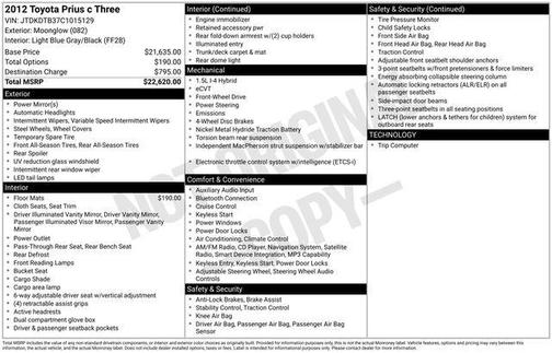 Moonglow 2012 Toyota Prius c Three