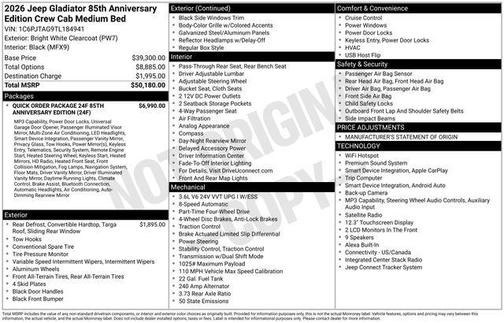 Bright White Clearcoat 2026 Jeep Gladiator 85th Anniversary Edition