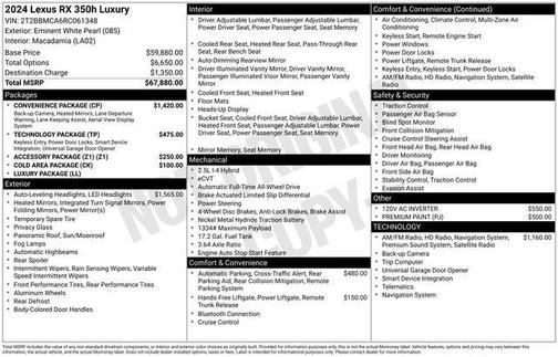 White Pearl 2024 Lexus RX 350h Luxury